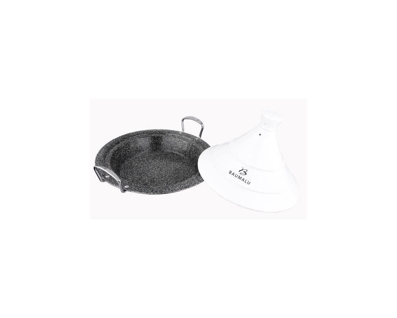 Baumalu, Stainless Steel tagine 30 cm with White Ceramic lid, Suitable for All Heat Sources Including Induction, Elegant and Durable Design, Size 30 cm, Colour: White, Stainless Steel