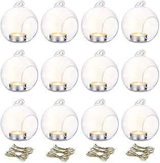 NUPTIO 12 Pcs 8cm Dia Hanging Glass Tealight Holder Globe Plant Terrariums Air Plants Tea Light Candle Holders Succulents Moss Miniature Garden Planters Home Christmas Decor Indoor Garden DIY Gifts