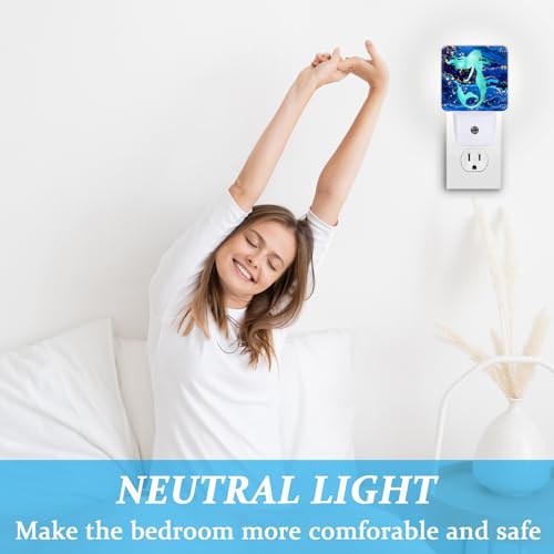 Image of Summer Mermaid Fish Night Light, Plug-into Wall Blue Sea Marble Nightlight Lamp with Dusk to Dawn Sensor, Led Lamp 0.5W Energy Efficient for Boys Girls Adults Home Decor