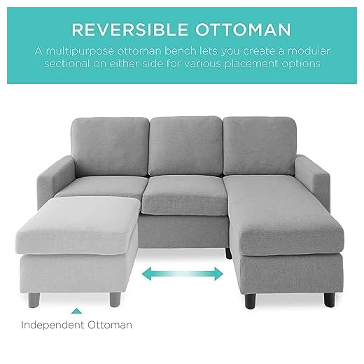 Versatile Light Gray Upholstered Sectional Sofa