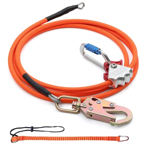 Image of Steel Wire Core Flipline, Fall Protection Arborist Positioning Lanyard Kit | Arborist Flip Line Tree Climbing Gear with Swivel Snap Hook, Triple Lock Carabiner & Rope Grab Adjuster