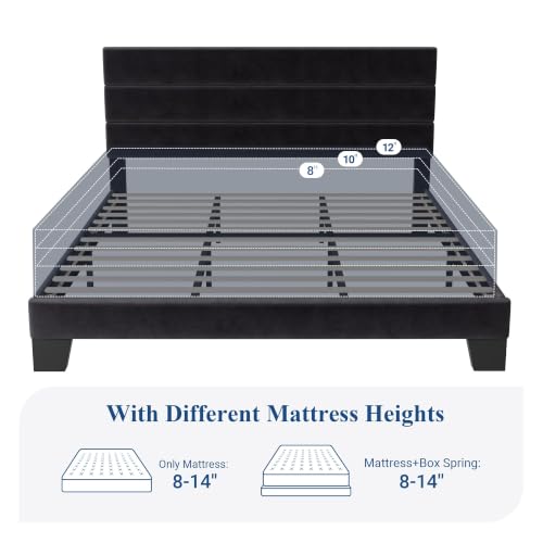 Image of Allewie Cal King Size Platform Bed Frame with Velvet Upholstered Headboard