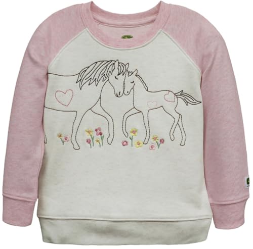 John Deere Pink Oatmeal Crewneck Sweatshirt Horse Foal Love Sizes 2T 3T 4T