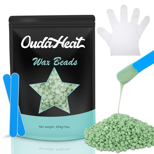 Wax Beads, 1lb Wax Beans for Hair Removal Sensitive Skin, Brazilian Coarse Waxing for Face, Bikini, Eyebrow, Back, Chest, Legs, Armpit, Waxing Beads for Women Men, 3 Silicone Stick, Tea Tree