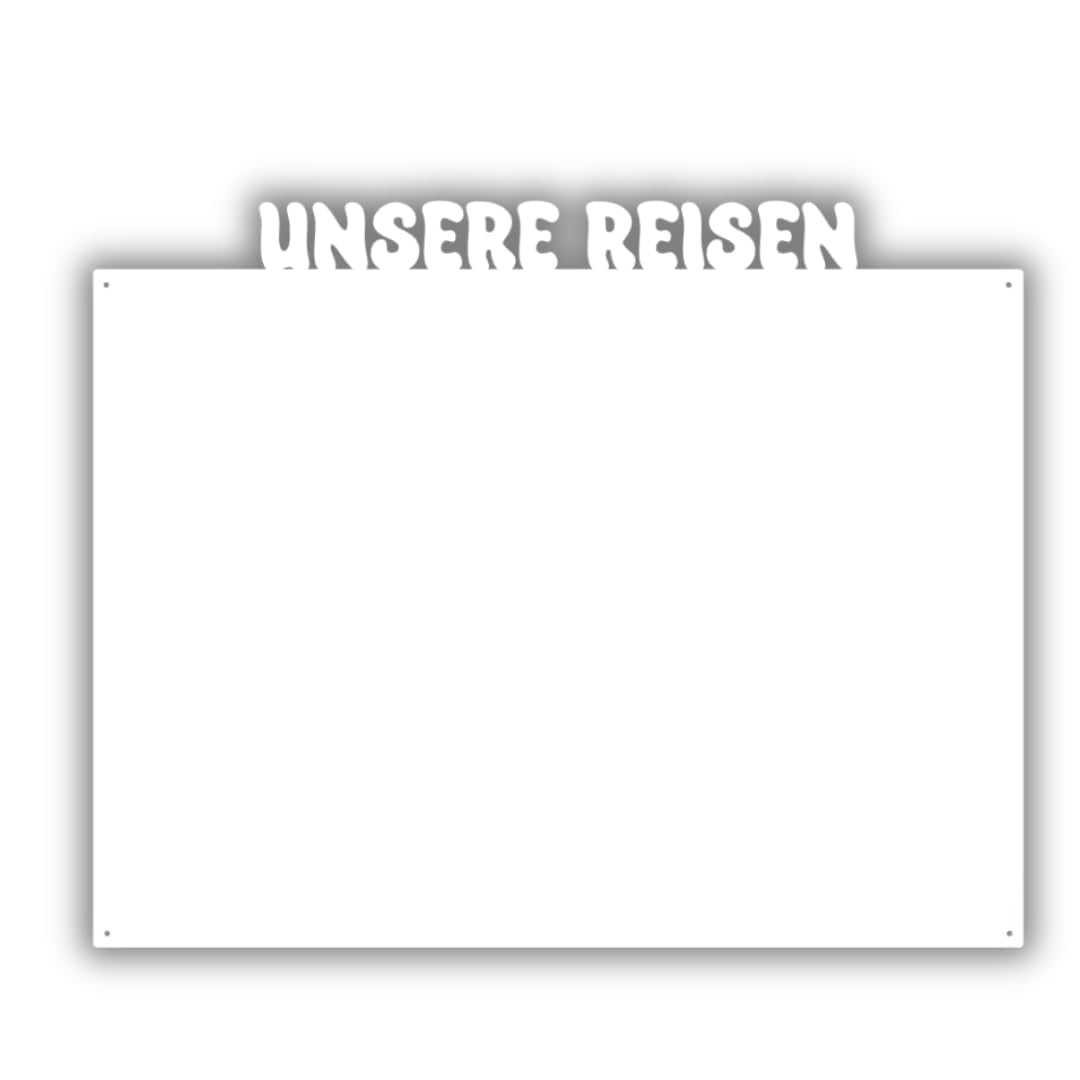 Magnettafel Unsere Reisen Weiß 80x55 cm | Magnetisches Stahlboard für Magnete, Fotos und Notizen, Beschreibbar, Montageset inklusive