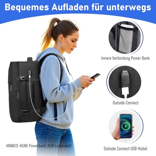 Taygeer Ryanair Handgepäck 40x30x20, Rucksack Handgepäck Flugzeug 24L Leicht, Rucksack 40x30x20 mit 15.6 Zoll Laptopfach und USB Ladeanschluss, Klein Reiserucksack für Weekender, Kurze Tirp, Schwarz