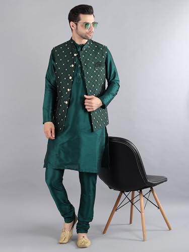 Image of Uri and MacKenzie Men's Silk Blend Kurta Pajama with Designer Ethnic Nehru Jacket /Modi Jacket