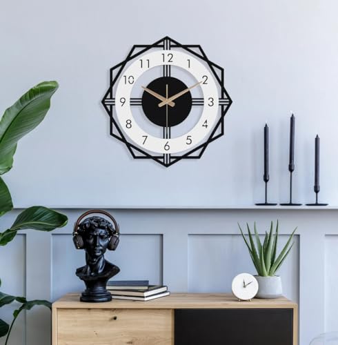 Image of Stylish Metal Wall Clock for Living Room, Bedroom, Office, Kitchen, Home and Hall | Antique Fancy Big Size Modern Wall Watch for Home Decor (Style-33, 50 CM)