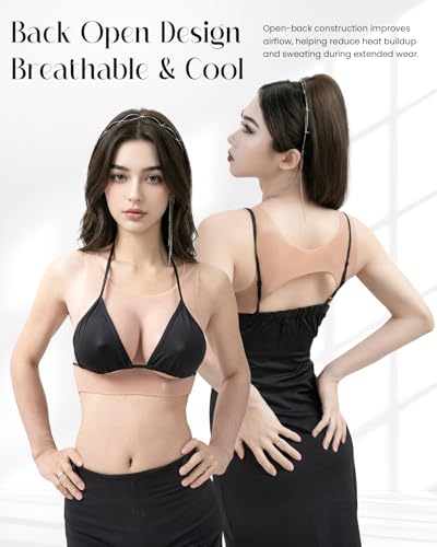 Image of KUMIHO Silicone Breastplate Fake Boob Round Collar Hollow Back Breast Form | KUMIHO Silicone Breastplate Fake Boob Round Collar Hollow Back Realistic Fake Breast Form Drag Queen Transgender Crossdresser