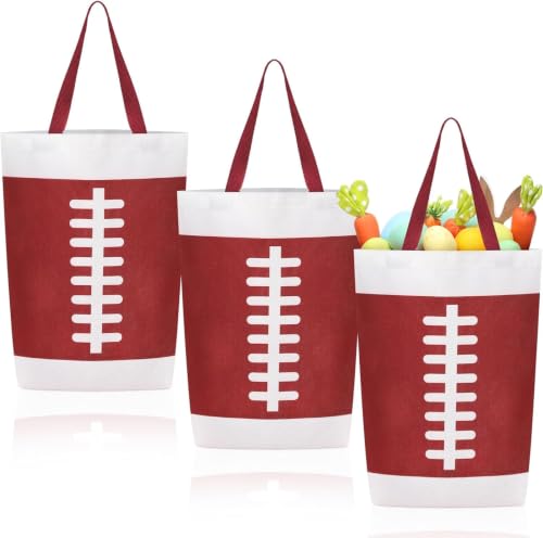 Wesnoy 3 Pcs Football Canvas Tote Bags with Handle 13.8"x11.8"