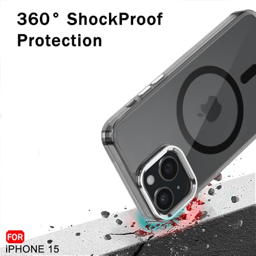 Image of TheGiftKart Hybrid Back Cover Case for iPhone 15 / iPhone 14 Compatible with MagSafe | Built-in Stand | Shockproof Hard Back Case Cover for iPhone 15 / iPhone 14 (PC & TPU, Clear Back, Black Sides)