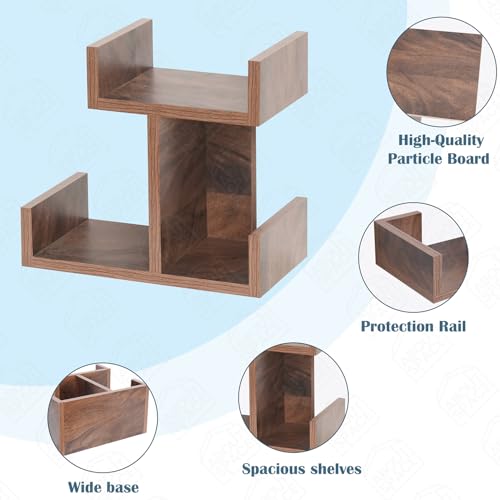 Image of ABOUT SPACE Table Top Bookshelf - Countertop Bookcase with 3 Shelves, DIY Engineered Wood Multipurpose Storage Organizer Table Shelf Book Rack for Home Study Room (L 33 x B 17 x H 30 cm - Walnut