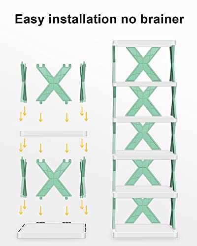 6 Tier Vertical Shoe Rack, Narrow Corner Shoe Stand, Space Saving Diy Free Standing Shoes Storage Organizer For Entryway, Closet, Hallway, Easy Assembly And Stable In Structure, White And Green #TOP5