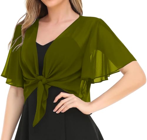Image of Women's Solid Puff Sleeve Kimono Short Cardigan Loose Cover Up Casual Blouse Top Chiffon