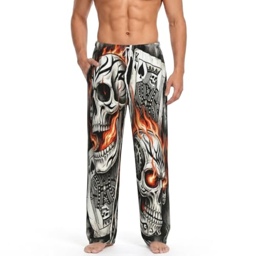 Skull Pajama Pant for Men Super Soft Cat Lounge Pants Pjs Bottoms with Pockets Drawstring Lightweight Men's Separate Bottoms Sleepwear for Mens (Sizes: M)