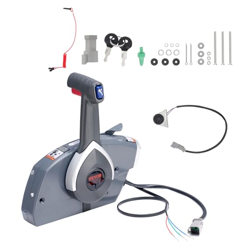 VEVOR Boat Throttle Control, 5006180 Side-Mounted Outboard Remote Control Box for Evinrude Johnson, Marine Throttle Control Box with Power Trim Switch and Lanyard