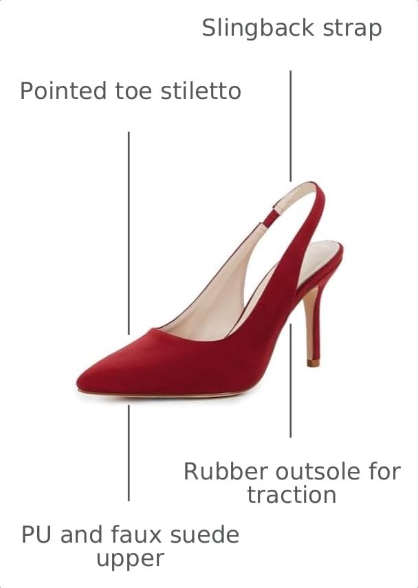 Image of Womens Slingback High Heels Pointed Toe Slip On Dress Shoes | Closed Toe,Stiletto Heels,Women's Pumps,Dressy Casual,Party,Wedding,Prom,Work Shoes,Going Out
