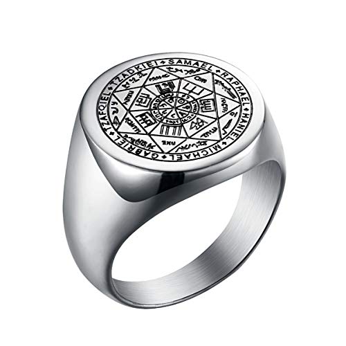Valily Seal of The Seven Archangels Ring for Men Stainless Steel Amulet Jewelry Talisman Prayer Signet Ring Size 9