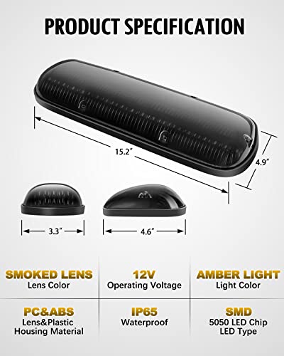 Partsam 3Pcs 30Led Cab Marker Roof Running Lights Assembly Compatible With Silverado/Sierra 1500 1500Hd 2500 2500Hd 3500 2002-2007 Trucks Lights + Wiring Pack #TOP2