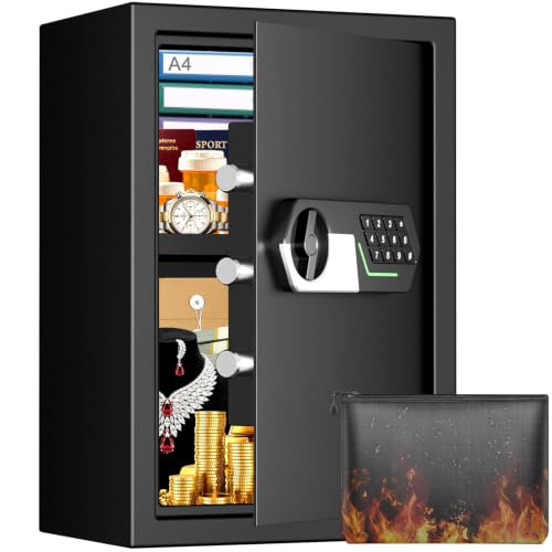 3.4 Cuft Large Home Safes Fireproof Waterproof, Anti-theft Fireproof Safe Box with Keypad Key and Removable Shelf, Digital Security Safe Water and Fireproof, Document Safe for Home Money Valuables