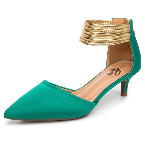 Image of Trary Kitten Heels for Women Closed Pointed Toe Low Stiletto Heels Pumps Shoes Women Comfortable Ankle Strap Pumps 2 inch Heel Party Dressy Shoes