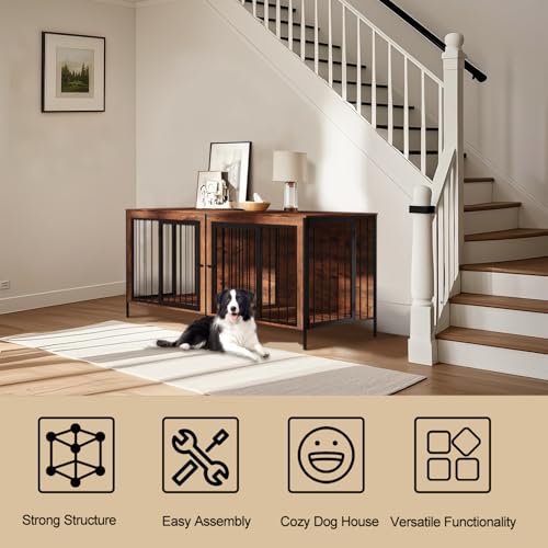 TAVATA-78-Inch-Dog-Crate-Furniture-for-2-Dogs-XXL-Thick-Double-Dog-Cage-Furniture-Large-Breed-Heavy-Duty-Dog-Kennel-Indoor-Crate-for-Large-Dogs-Dog-Crate-TV-Stand