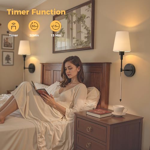 Image of DORESshop Battery Operated Wall Sconce Set of 2, Wall Light Wireless Easy to Install, Dimmable and Adjustable Sconce Wall Decor, Rechargeable Wall Lamp for Bedroom, Living Room, Black and Glass 24.6in