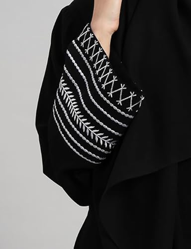 Women’s Abaya with Hijab | Embroidered Long Sleeve Maxi Dress | Modest Islamic Clothing for Women | Poly Crepe Muslim Prayer Dress for Daily Wear, Eid & Special Occasions, Machine Wash (S-XXL)