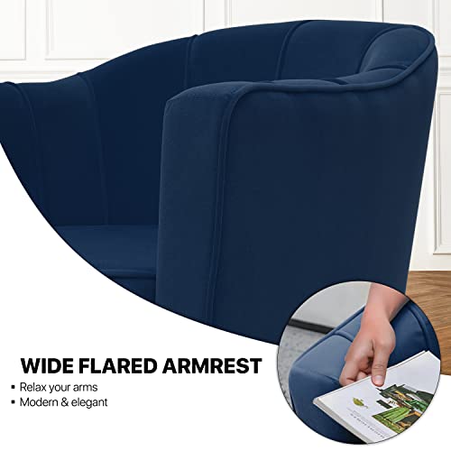 Monibloom Modern Accent Chair With Lumbar Pillow, Mid-Century Modern Sude Single Sofa Arm Chair For Living Room, Durable Upholstered Comfy Barrel Chair W/Gold Metal Legs And Wide Armrest, Navy Blue #TOP5