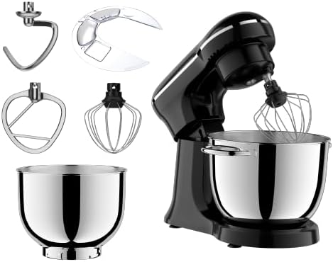 3-IN-1 Electric Stand Mixer,4.8QT 12 Speeds Tilt-head Food Mixer with Dough Hook,Whisk & Beater - Large Kitchen Stand Mixers for Baking Bread, Cakes,Perfect Gifts for New Home (Black-10 Speeds)
