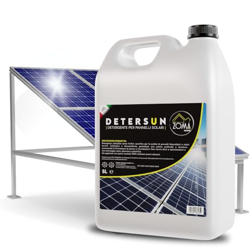 ZOMA DETERSUN Detergente Pannelli fotovoltaici specifico per Pulizia Pannelli fotovoltaici - Rimuove smog e sporco dai pannelli solari, crea una barriera e migliora l’assorbimento della luce - 5l