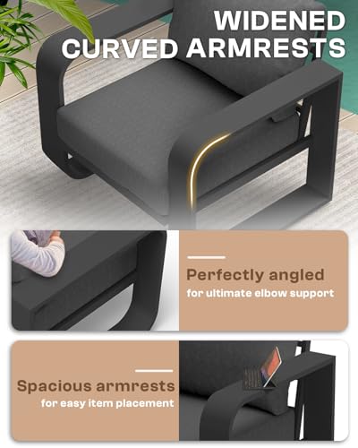 Image of Aluminum Outdoor Sofa Bistro Set, Oversized Patio Conversation Sets Widened Armrest & Ultra-Thick Cushions, Deep Seating Patio Furniture Set for Backyard, Deck, Graphite