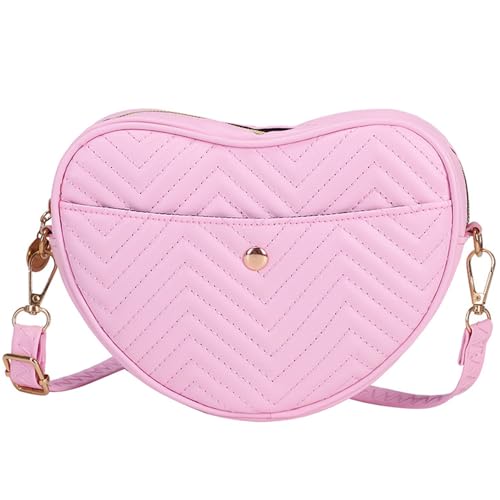Heart-Shaped Quilted Crossbody Purse, Shoulder Bag with Gold Hardware, Lightweight Fashion Handbag