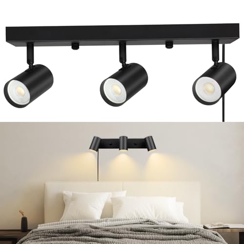 3 Light Track Lighting Kit, Black Modern Plug in LED Ceiling Spot...