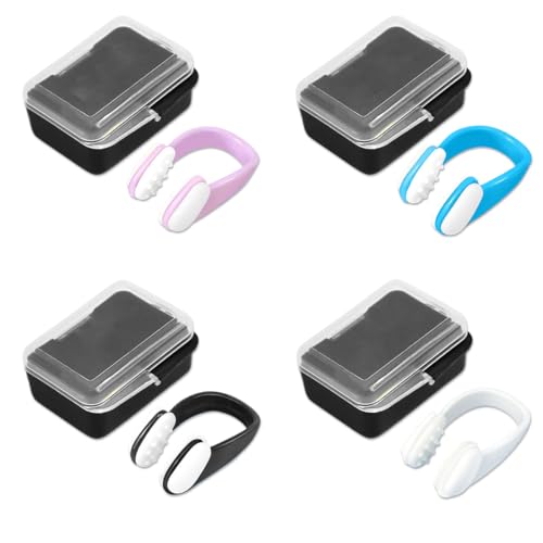 COYUN 4PCS Tappa Naso Nuoto, Clip per Naso da Nuoto con Scatola Portaoggetti, Tappanaso per Piscina, Tappi Naso Nuoto Clip per Principianti, Allenamento per Sport Acquatici, per Naso da Nuoto Tappi