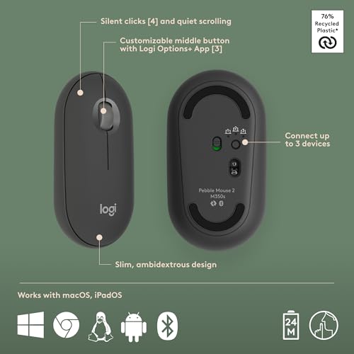 Logitech Pebble 2 Combo for Mac, Wireless Keyboard and Mouse, Slim, Quiet and Portable, Customizable, Bluetooth Mouse and Keyboard, Easy-Switch, for macOS, iPadOS - Tonal Graphite by Logitech - Image 7