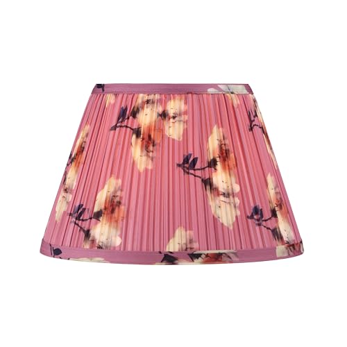 Image of Aspen Creative 33173, Hardback Empire Transitional Spider Lamp Shade, Mushroom Pleated Pink with Yellow Floral Print Designed Fabric, 7 inch Top x 12 inch Bottom x 8 inch Slant Height