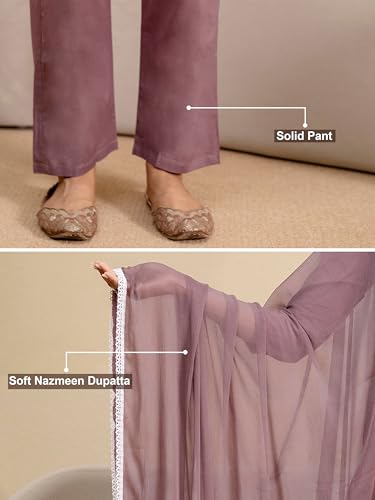 Image of TRENDMALLS Women's Cambric Cotton Embroidery Work Kurta Pant with Dupatta Set