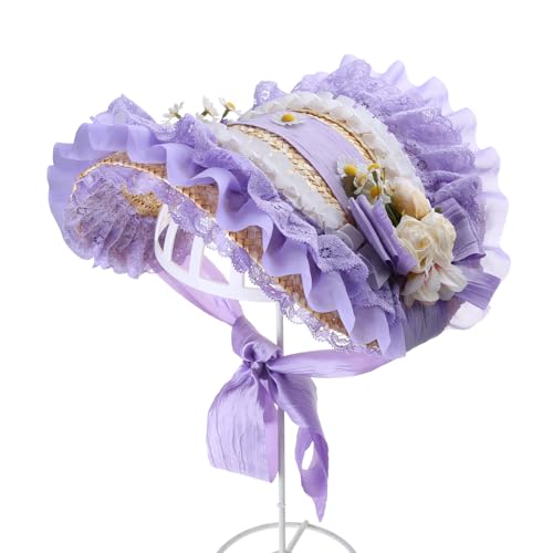 Bonnet victorien en paille et dentelle de fabrication soignée pour femme