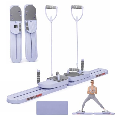 M.J COMFY-LIFE Pilates Board for Home Workout Portable Core Training Equipment with Resistance Bands Full Body Exercise Machine for Women Men Home Gym Reformer for Toning Legs Glutes Abs (Purple)