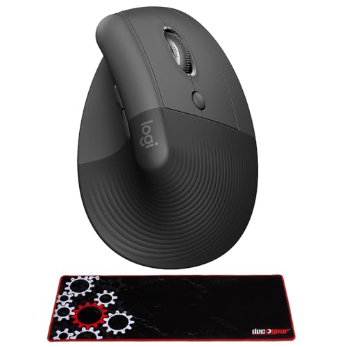Logitech Core 910-006466 Ergo Series Lift Vertical Ergonomic Wireless Mouse Bluetooth/USB Graphite Bundle with Deco Gear Large Extended Pro Gaming Mouse Pad Water Resistant Non-Slip 12 x 32 inch