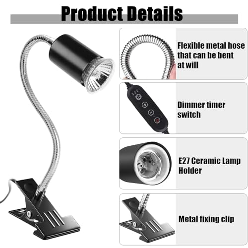 UQTUKO Schildkröten Wärmelampe, Reptilien Terrarium Lampe mit Timer und 2 UVA/UVB 50W Heizlamp Wärmespotlampe E27 Lampenfassung Reptilien Heizlampe für Eidechsen, Schildkröte, Eidechse, Schlangen