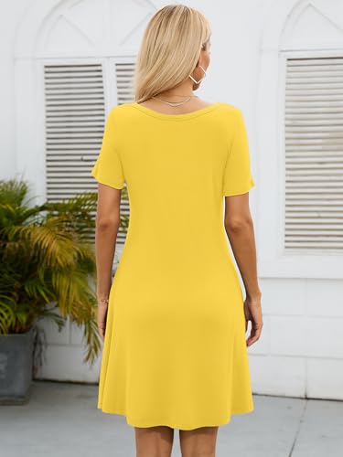 Image of KORSIS Summer Women's Dress Casual T-Shirt Short Sleeve Dresses Swing Flowy Beach Vacation Work Sundress with Pockets