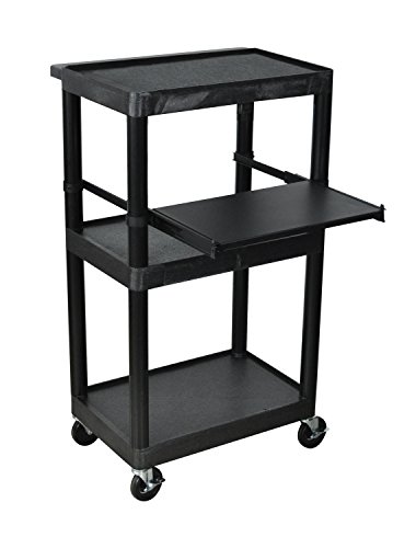 LUXOR LP34LE-B AV Cart with Three Shelves, Front Pullout Shelf, 300 lbs. Weight Capacity, 24