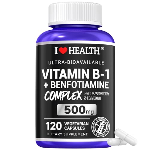 20% off - I LOVE HEALTH Vitamin B1 500mg with Benfotiamine 20mg, 120 Capsules &ndash; 2 in 1 B-1 Complex Enhanced...