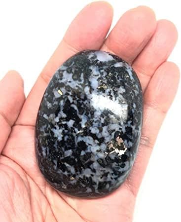 Miniatura 4 de Piedras de palma de merlinita ovaladas (índigo gabbro), piedra de energía tallada a mano con bolsillo de palma, utilizada para terapia de masaje de