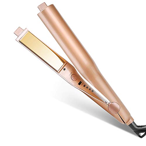 CLORIS Hair Straightener and Curler 2 in 1 Ceramic Curling Flat Iron Pro for Hair Styling Tools, Hair Straightening Irons Dual Voltages with 3D Concave and Convex Titanium-Plated (Gold) (1 inch)