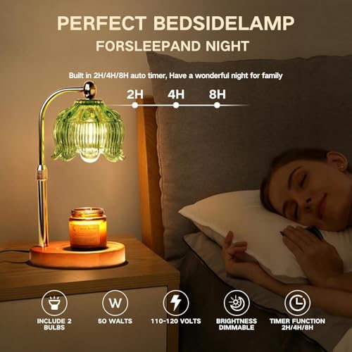 Paryou Candle Warmer Lamp with Timer Electric Adjustable Height Candle Warmer Dimmable Wax Warmer Lamp Jar Candles with 2 Bulbs for Home Decor & Office