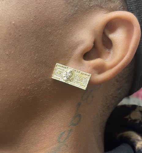 Unisex Rough Textured Cookie Nugget Stud Earing In Gold Plated (one 100 bill hip hop)3