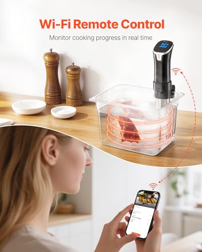 Image of VEVOR Sous Vide Precision Cooker, 1100W Sous-Vide Cooking Machine, WIFI Immersion Circulator with LED Digital Display, Fast-Heating, Accurate Temperature & Timer Control, SUS304 Stainless Steel